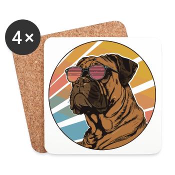Bouledogue rétro avec lunettes de soleil - Dessous de verre (lot de 4) - blanc - Devant