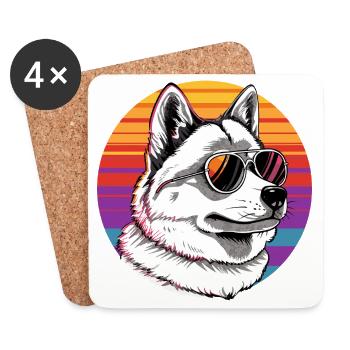 Husky mit Sonnenbrille im Regenbogen - Untersetzer (4er-Set) - Weiß - Vorne