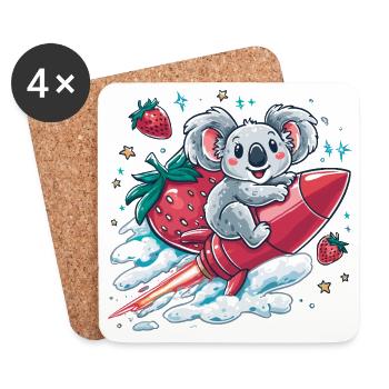Koala fusée aux fraises - Dessous de verre (lot de 4) - blanc - Devant