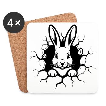 Hase Wanddurchbruch Niedliches Tiermotiv - Untersetzer (4er-Set) - Weiß - Vorne