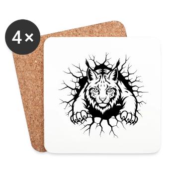Luchs Wanddurchbruch Wildtier Illustration - Untersetzer (4er-Set) - Weiß - Vorne