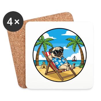 Coole Pug Beach Urlaubs-Sommerstimmung - Untersetzer (4er-Set) - Weiß - Vorne