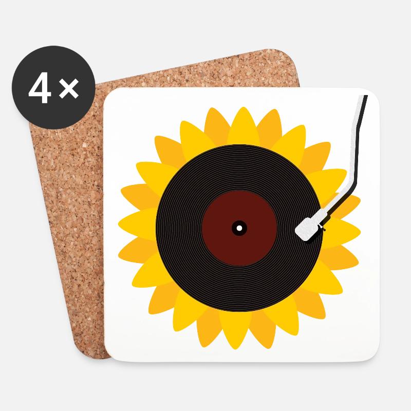 Sonnenblumen Schallplatte - Untersetzer (4er-Set) - Weiß