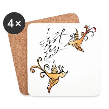 Ornements d’oiseau doré - Dessous de verre (lot de 4) - blanc - Devant