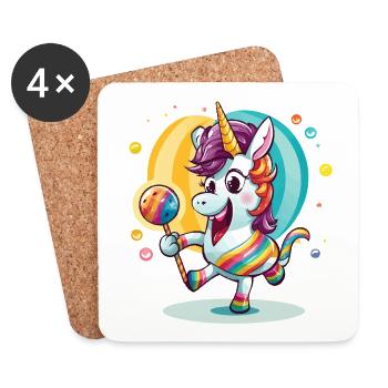 Regenbogen-Einhorn mit Lutscher - Untersetzer (4er-Set) - Weiß - Vorne