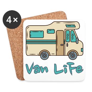 Van Life Aventure de camping-car vintage - Dessous de verre (lot de 4) - blanc - Devant