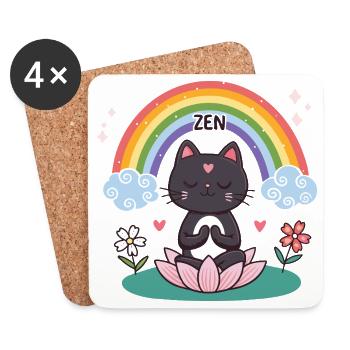 Zen-Katze auf Lotus und Regenbogen - Untersetzer (4er-Set) - Weiß - Vorne