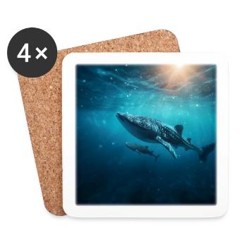 Mère requin-baleine avec bébé nature sous-marine - Dessous de verre (lot de 4) - blanc - Devant