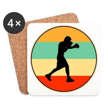 Retro-Box-Silhouette-Kampfsportler - Untersetzer (4er-Set) - Weiß - Vorne