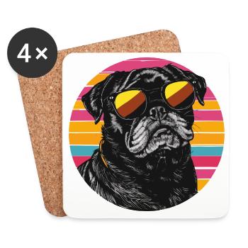 Pug Neon Retro Sunglasses - Coasters (set of 4) - white - Front