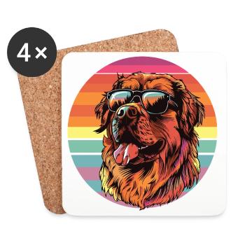 Sonnenbrillen-Hund im Regenbogenstil - Untersetzer (4er-Set) - Weiß - Vorne