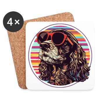 Chien à lunettes de soleil dans un ring rétro - Dessous de verre (lot de 4) - blanc - Devant