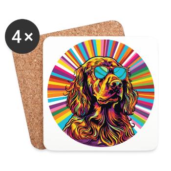 Sonnenbrillen-Hund im Regenbogenstil - Untersetzer (4er-Set) - Weiß - Vorne