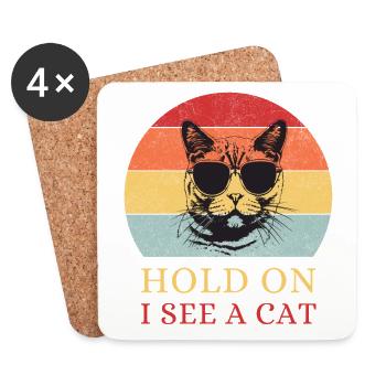 Hold On, I See a Cat – Retro Katze - Untersetzer (4er-Set) - Weiß - Vorne