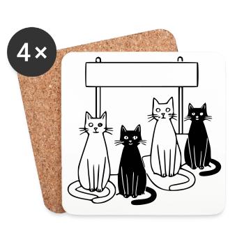 Waiting Cats Sign Personalizable Kids - Coasters (set of 4) - white - Front