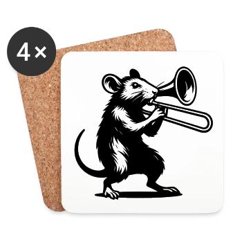 Bass rat à la guitare - Dessous de verre (lot de 4) - blanc - Devant