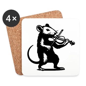 Violine spielende Ratte - Untersetzer (4er-Set) - Weiß - Vorne