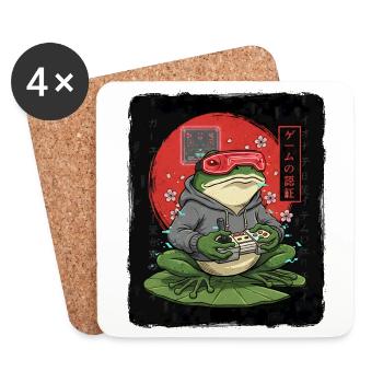 Retro gamer frog in a hoodie - Coasters (set of 4) - white - Front