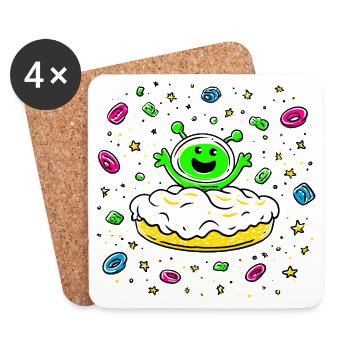 Des extraterrestres sur un beignet - Dessous de verre (lot de 4) - blanc - Devant