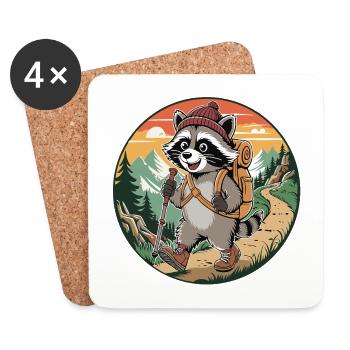 Happy Hiking Raccoon Adventure Trail Art - Coasters (set of 4) - white - Front