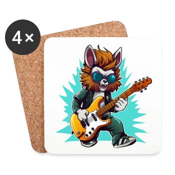 Gitarrowl Rockwolf mit Sonnenbrille - Untersetzer (4er-Set) - Weiß - Vorne