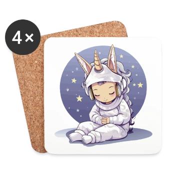 Petite licorne en manteau de méditation - Dessous de verre (lot de 4) - blanc - Devant