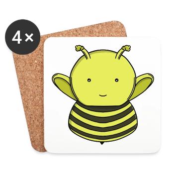 Niedliches Hummel-Kawaii-Honigbienen-Zeichentrick-Insekt - Untersetzer (4er-Set) - Weiß - Vorne