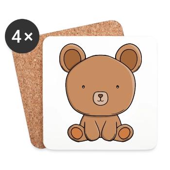 Cute Teddy Bear Adorable Kawaii Brown Animal Carto - Coasters (set of 4) - white - Front