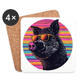 Wild boar sunglasses in neon stripe - Coasters (set of 4) - white - Front