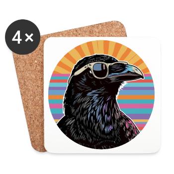 Raven avec lunettes de soleil Rétro Vibe - Dessous de verre (lot de 4) - blanc - Devant