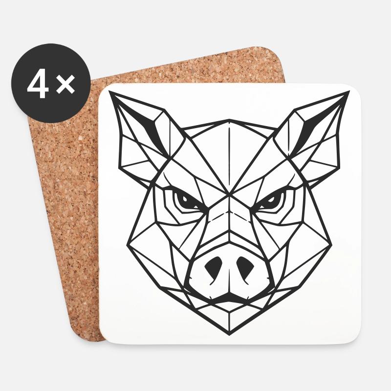 Geometrische Schweine-Kopfzeilen-Kunst - Untersetzer (4er-Set) - Weiß
