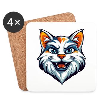 Mascotte féline féroce Logo - Dessous de verre (lot de 4) - blanc - Devant