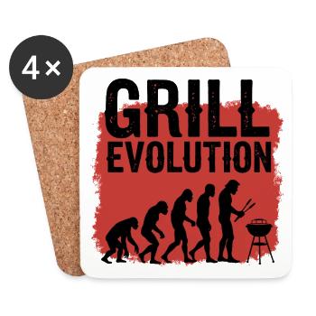 Grill Evolution Lustiger Grillmeister Spruch - Untersetzer (4er-Set) - Weiß - Vorne