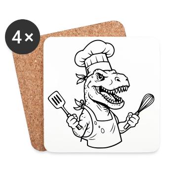 T-rex Cook - Untersetzer (4er-Set) - Weiß - Vorne