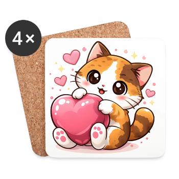 Cuddly Kawaii Cats with Heart – Cute Cats - Coasters (set of 4) - white - Front