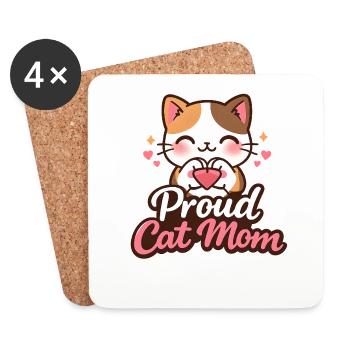 Motif de la fière maman chatte - Dessous de verre (lot de 4) - blanc - Devant