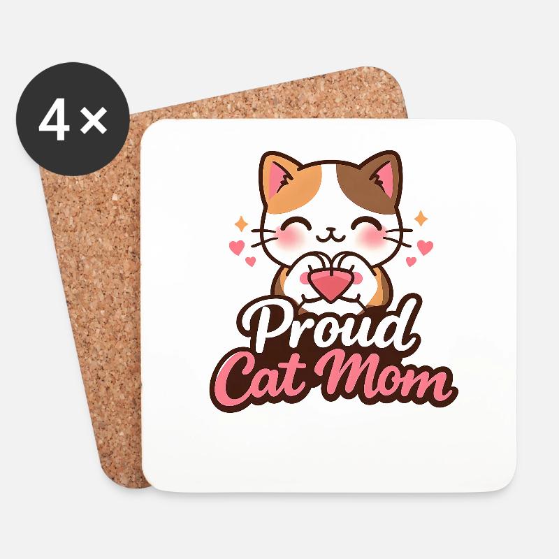 Proud Cat Mom Motiv - Untersetzer (4er-Set) - Weiß