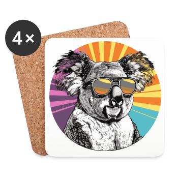 Koala mit Sonnenbrille im Retro Regenbogen - Untersetzer (4er-Set) - Weiß - Vorne