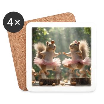 Ballet Squirrel in Tutu with Acorns - Coasters (set of 4) - white - Front