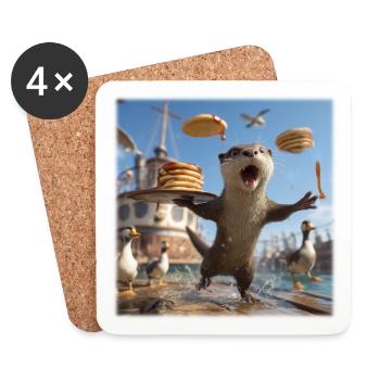 Lustiger Otter mit Pfannkuchen Chaos Design - Untersetzer (4er-Set) - Weiß - Vorne