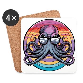 Octopus Retro Surf - Coasters (set of 4) - white - Front