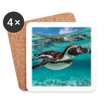 Penguin Under Water Turquoise Ocean Nature Design - Coasters (set of 4) - white - Front