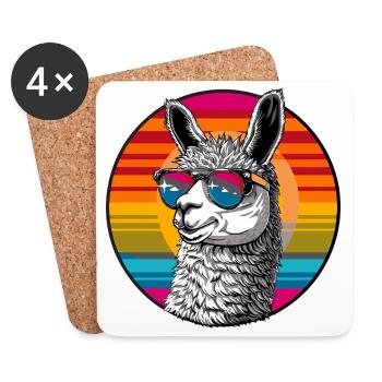 Lama Retro Sonnenuntergang - Untersetzer (4er-Set) - Weiß - Vorne