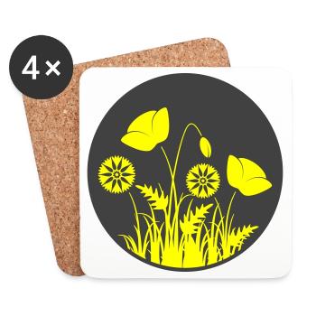 Yellow flowers in a circle - Coasters (set of 4) - white - Front