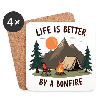 Life is better by a Bonfire Camping Adventure - Coasters (set of 4) - white - Front