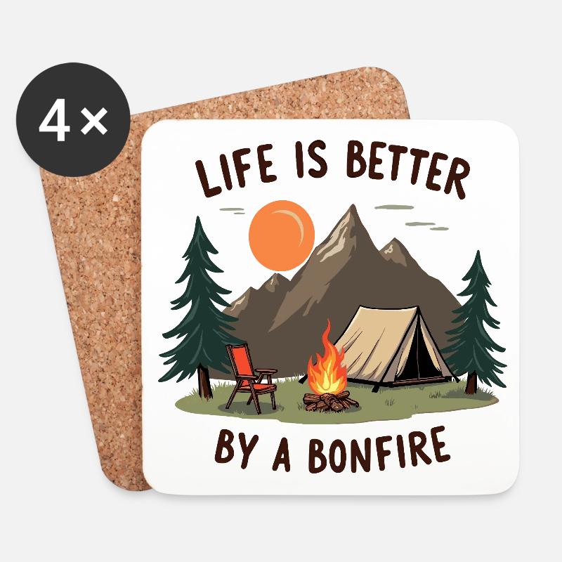 Life is better by a Bonfire Camping Abenteuer - Untersetzer (4er-Set) - Weiß