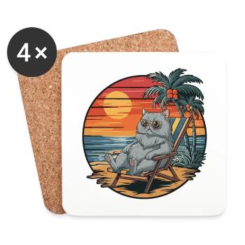 Lustige britische Kurzhaarkatze am Strand, Sommersonnenuntergang - Untersetzer (4er-Set) - Weiß - Vorne
