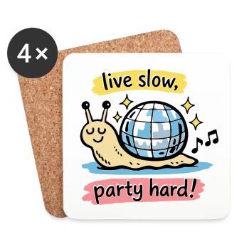 Live Slow Party Hard Schnecke Doodle - Untersetzer (4er-Set) - Weiß - Vorne