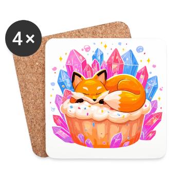 Schlafender Fuchs im Kristallcupcake - Untersetzer (4er-Set) - Weiß - Vorne