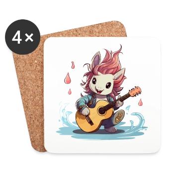 Sparkling bunny with guitar - Coasters (set of 4) - white - Front